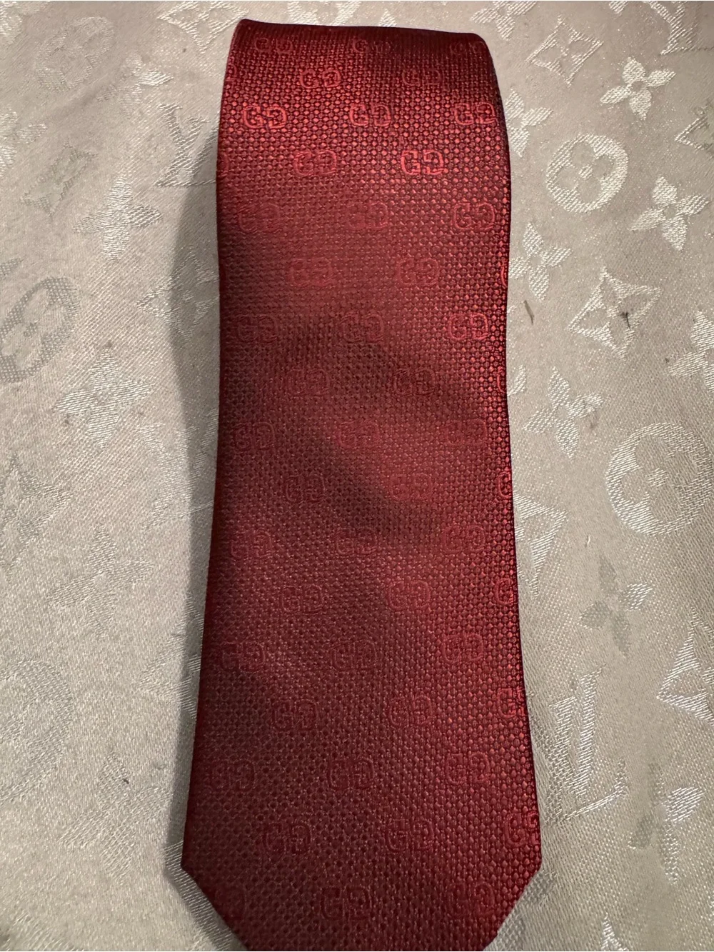Gucci Burgundy GG Monogram Silk Tie